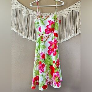 Vintage Rubber Ducky Productions inc linen floral open back knee length dress C